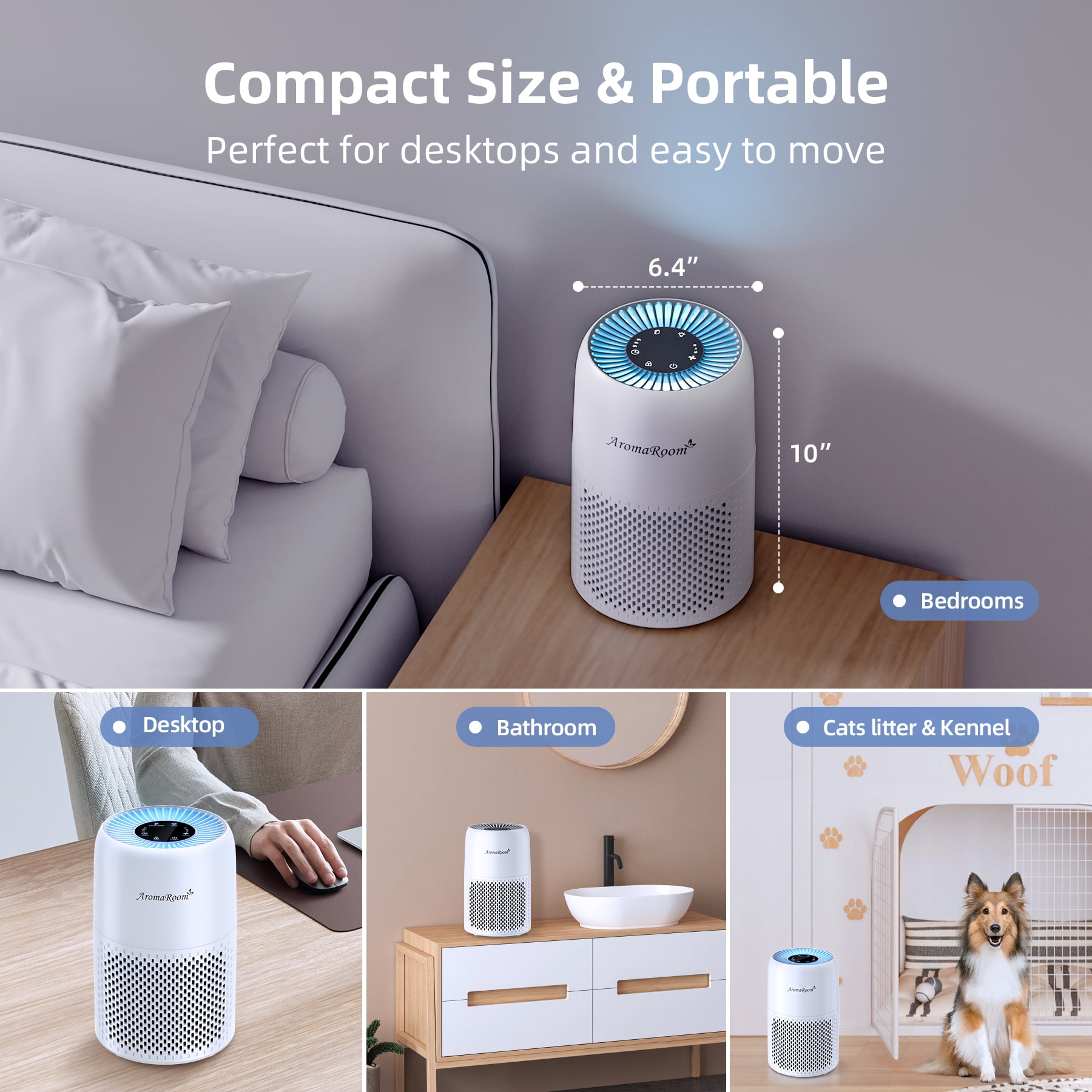 Aroma Room Hepa Portable Air Purifier for Bedroom Home Pets, Small Air Cleaners Purify for Allergy with RGB Light