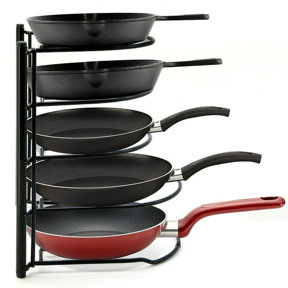 Pan Organizer Rack for Kitchen Cabinets, 5 Adjustable Compartments, Pantry Bakeware Lid Plate Holder, Black