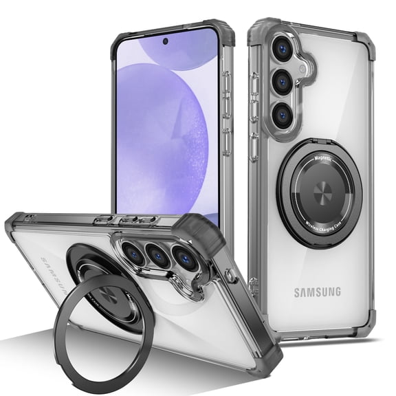 TECH CIRCLE for Samsung Galaxy S23 PC TPU Hybrid Case with 360°Rotatable Magnetic Metal Ring KickStand Millitary-Grade Heavy Duty Shockproof Anti-Scratch Protective Cover,Black