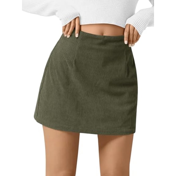 Womens Corduroy Mini Skirt High Waisted Basic Casual A-Line Short Fall Winter Skirts Green S