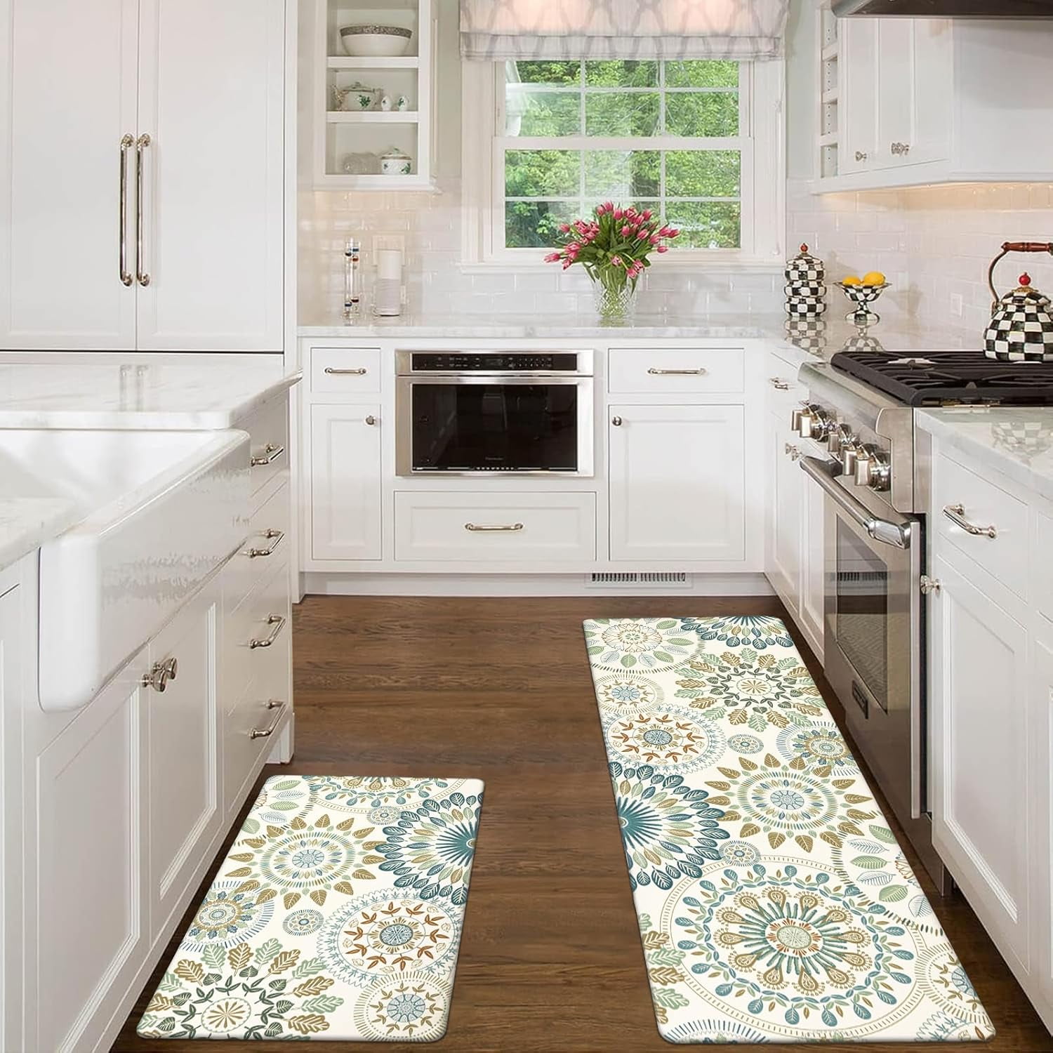Boho Kitchen Rugs Set of 2 Anti Fatigue Mats for Kitchen Floor Cushioned Kitchen Rugs and Mats Non Skid Waterproof Kitchen Runner Comfort Standing Mat