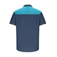 thumbnail image 4 of Camisa Elvqul Hombre Casual Manga Corta con Estampado de Bloques de Color Azul Celeste con Solapa Botones, 4 of 5