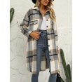 thumbnail image 4 of GHSDFBB Women's Lounge Lapel Button Up Long Sleeve Plaid Long Shirt Jacket Shacket, 4 of 7