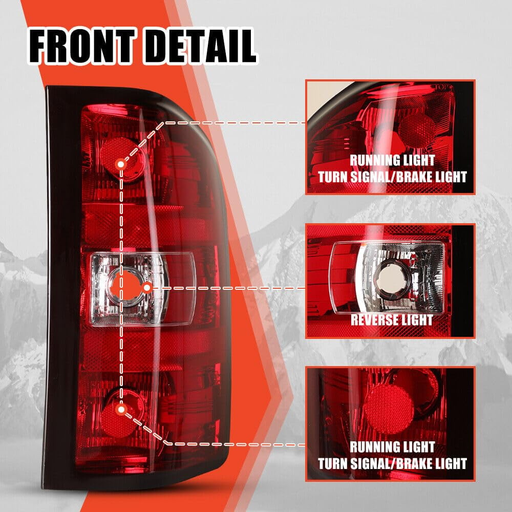Tail lights Assembly for 2007 2008 2009 2010 2011 2012 2013 Chevy Silverado 1500 2500 3500, Red Lens Tail Brake Lamps Taillight Assembly for Chevrolet 07 08 09 10 11 12 13 Silverado1 Pair