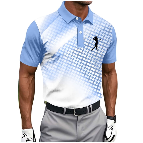 Golf Shirts For Men Printed Short Sleeve Button Collar Pullover Casual Summer Shirt For Course Practice Office Leisure Travel And Weekend Wear