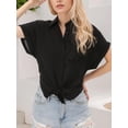 thumbnail image 4 of Weardear Womens Casual Linen Button Down Shirts Long Sleeve V Neck Solid Work Blouse Tops with Pockets, 4 of 5