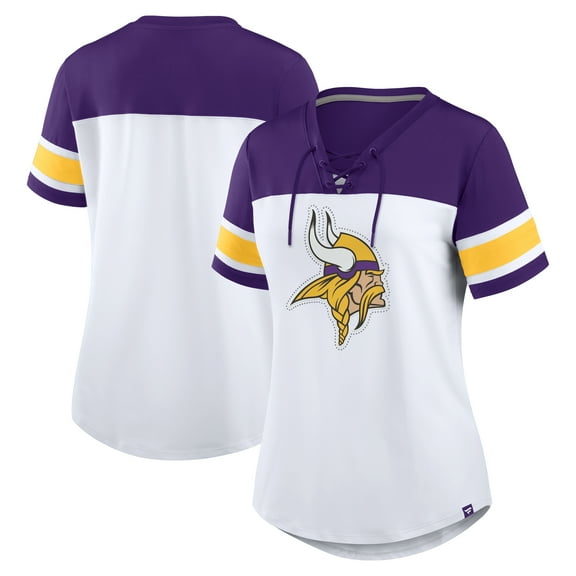 Women's Fanatics White/Purple Minnesota Vikings Athena Rhinestone Lace-Up V-Neck T-Shirt