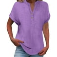 thumbnail image 2 of WCJM Women Short Sleeve Workout Shirts Open Back Tops Casual Yoga Y2K Athle Women's Fashionable and Casual Solid Color V Neck Wrinkle Cloth Button Short Sleeve Rolled Up T Shirt Top, 2 of 7