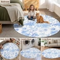 thumbnail image 5 of Abstract Blue Floral Round Rugs for Living Room 6ft Watercolor Plants Flowers Leaf Non Slip Circle Rug Washable Low-Profile Indoor Carpet for Bedroom, Dining Room, Bathroom, 5 of 9