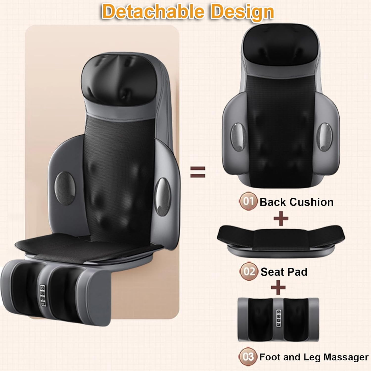 Shiatsu Neck & Back Massager with Heat, 3D Kneading Full Body Massage Mat, Foldable Massager for Home Office Gym
