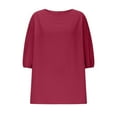 thumbnail image 4 of purcolt Women's Plus Size Cotton Linen T Shirts Scoop Neck Puff 3/4 Length Sleeve Womens Tops Solid Casual Loose Fit Blouses, 4 of 6