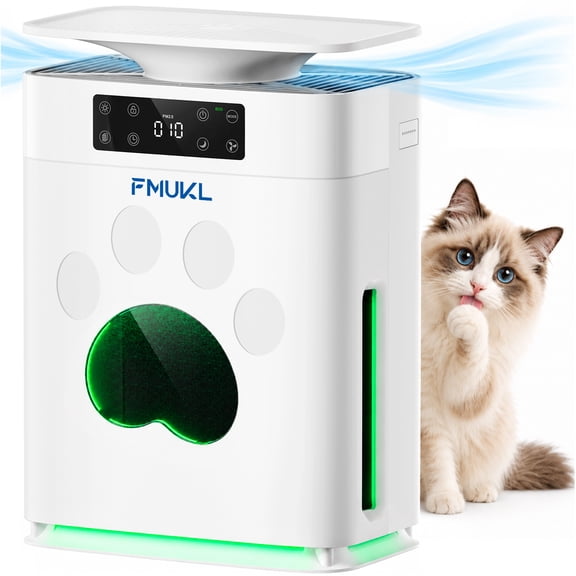 FMUKL Air Purifier for Home Pets, Air Cleaner Up to 1,800 Sq. Ft, Powerful 360° Bottom Pet Hair Intake, H13 HEPA Filter for Pet Dander & Allergies, AQI Display, Washable Pre-Filter