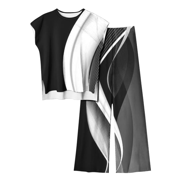 Conjuntos Cortos para las Mujeres Florales sin Mangas Delantera Corta Espalda Larga Y Pantalones, Conjunto Casual de Moda