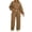 Khaki, variant on Women's 2 Piece Outfits Set Lounge Sweatsuit Crewneck Cropped Pullover Top Wide Leg Pants Casual Tracksuit Fall Casual Solid Color Loose Set