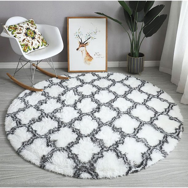 Alfombra Redonda Antideslizante Suave Básica Cozy, Alfombra Lavable De Pelusa Esponjosa, Alfombra Decorativa Para Dormitorio, Sala De Estar, Decoración De Sofá Y Silla, Trébol De Cuatro Hojas, Wh. Afortunado Sencillez