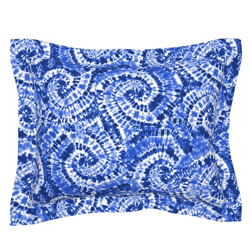 Cotton Sateen Flanged Edge Sham, Standard Blue Tie Dye Swirl