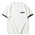 thumbnail image 3 of JXMVOJ Summer Men's Short Sleeve Round Neck T-Shirt Color Blocked Contrast Lines Soft Breathable Polyester Rayon Spandex Blend Casual Daily Beach Gathering Outdoor Activities, 3 of 3