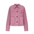 thumbnail image 3 of Smupbvky Women Faux Suede Jackets Collared Button Up Crop Shackets Long Sleeve Dressy Casual Outerwear Tops with Pockets (L, Pink), 3 of 7