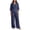 Navy#two piece set for women#2, variant on VBTAPA 2 Piece Outfits for Women 3/4 Sleeve V Neck Top Wide Leg Pants Matching Lounge Sets Travel Casual Outfit Set Black S