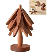 Natural Foldable Black Walnut Wooden Trivet Set - 4 Trivets 1 Stand for Hot Dishes, Pot, Bowl, Teapot, Hot Pot Holders 1pcs,Walnut wood