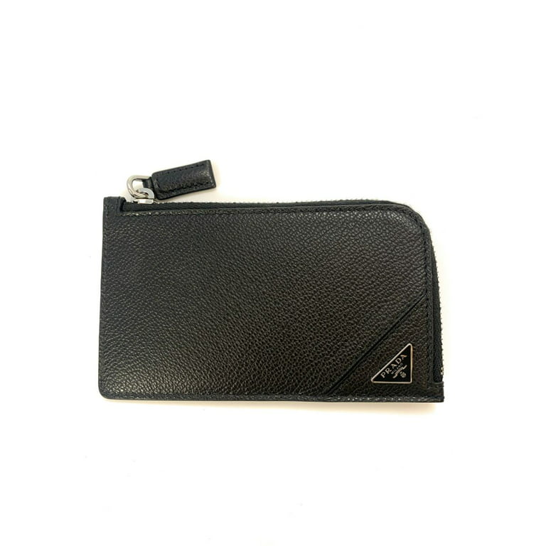 Prada Triangle Logo Leather Card Holder with Strap