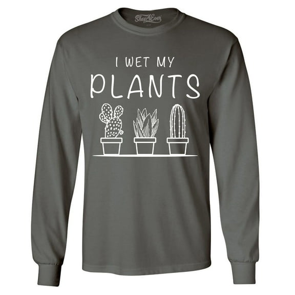 Shop4Ever Men's I Wet My Plants  Long Sleeve Shirt Large Charcoal