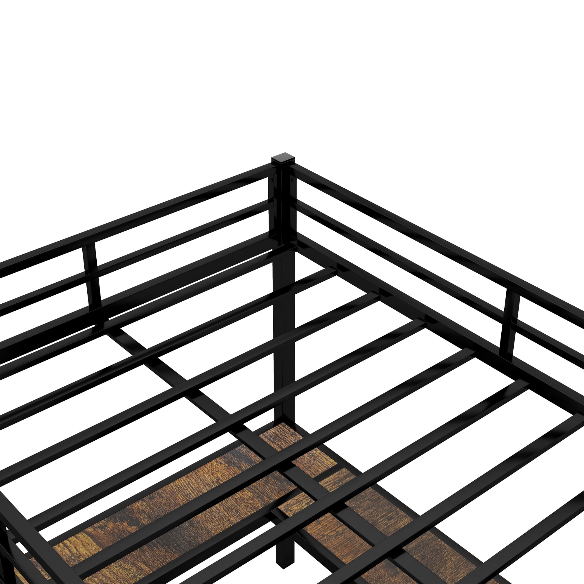 Mintazer Full XL Loft Bed with L-Shaped Desk & Storage Shelves, Metal Loft Bed Frame with Ladder and Guardrails for Bedroom, Black