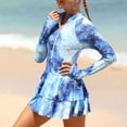 thumbnail image 7 of Womens Swimdress Women's Print Long Sleeve Swimsuit Rash Guard Surfing Swimwear with Zipper Sun Protection Athletic Swim Swimdress Blue M, 7 of 7