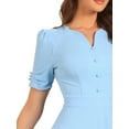 thumbnail image 5 of INSPIRE CHIC Business Dress for Women's Sweetheart Neck Pleated Short Sleeve A-Line Sheath Dress XS Light Blue, 5 of 6