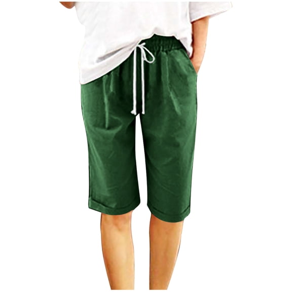 Loopsun Summer Shorts for Women, Womens Summer Solid Color Pockets Solid Color Elastic Waist Half Shorts Pants Green 3XL