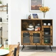 thumbnail image 2 of Giantex Industrial Side Cabinet, Kitchen Sideboard w/Tempered Glass Doors, Non-Toppling Device & Adjustable Shelves, Wooden Cupboard for Dining Room, Rustic Brown, 2 of 8