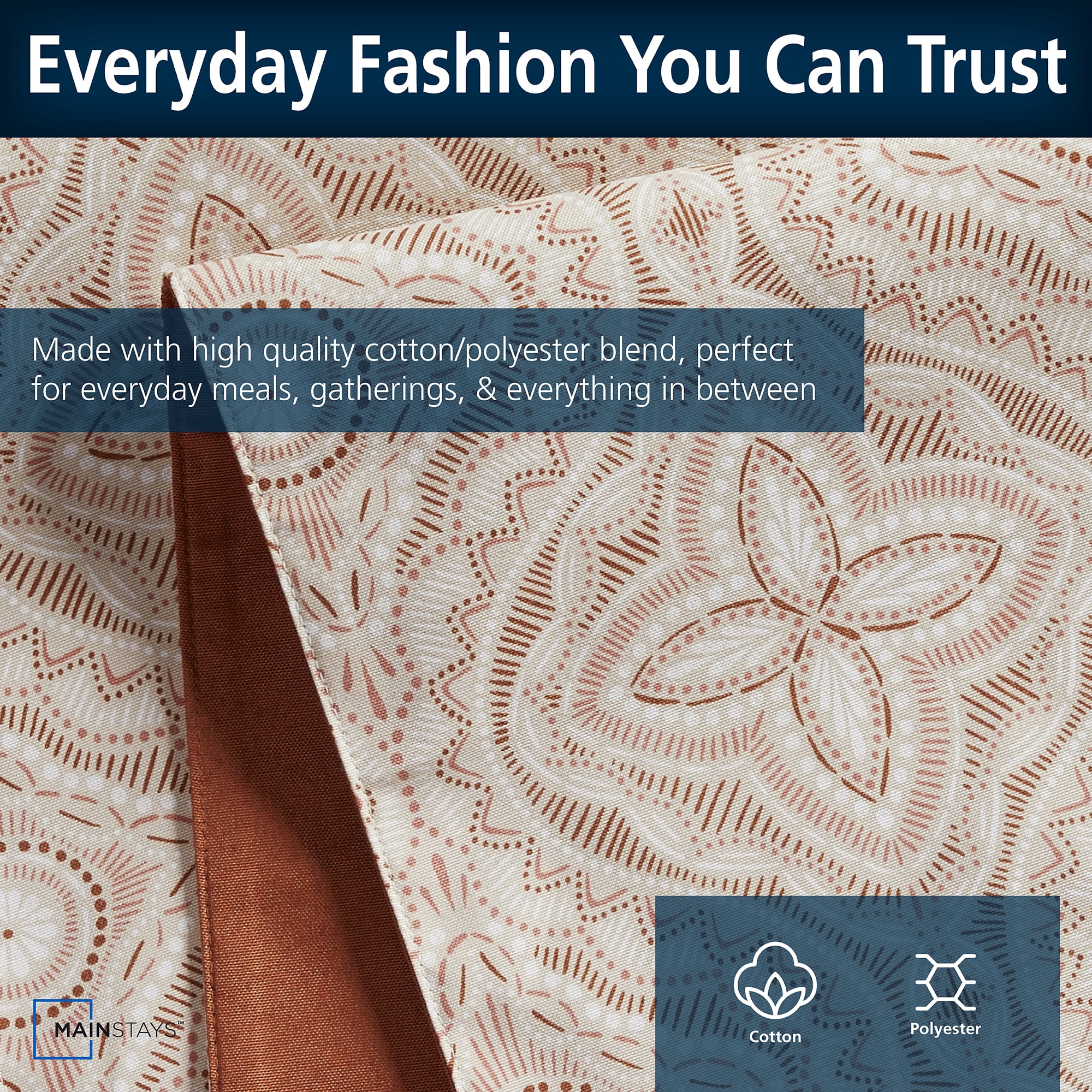 Mainstays Farmhouse Table Runner Summer Boho Brown Fabric, 14" x 72", Medallion