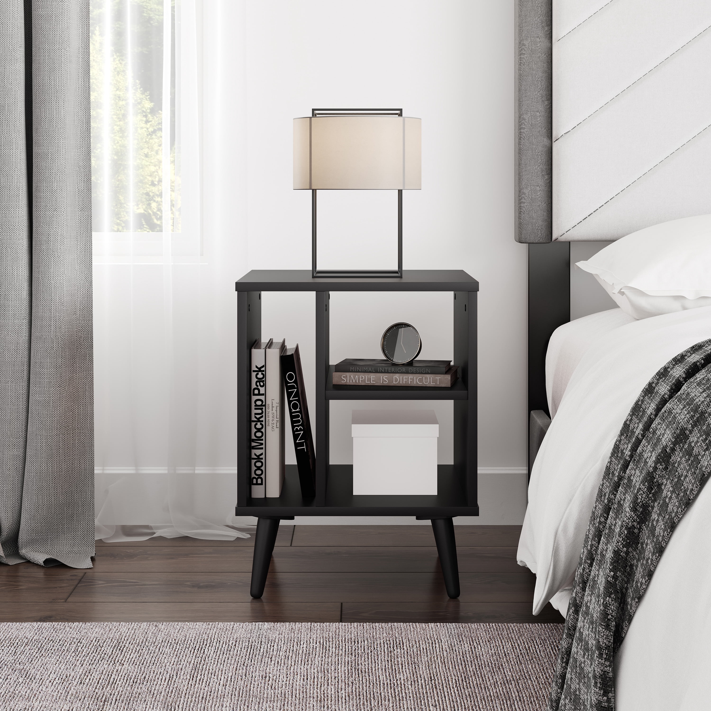 Boyd Sleep Warwick Mid-Century Modern Nightstand, Black