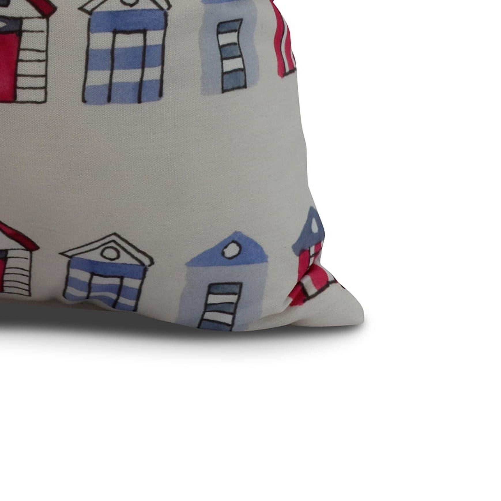 Simply Daisy, 20 x 20 inch, Multi Beach Hut, Stripe Print Pillow, Ivory