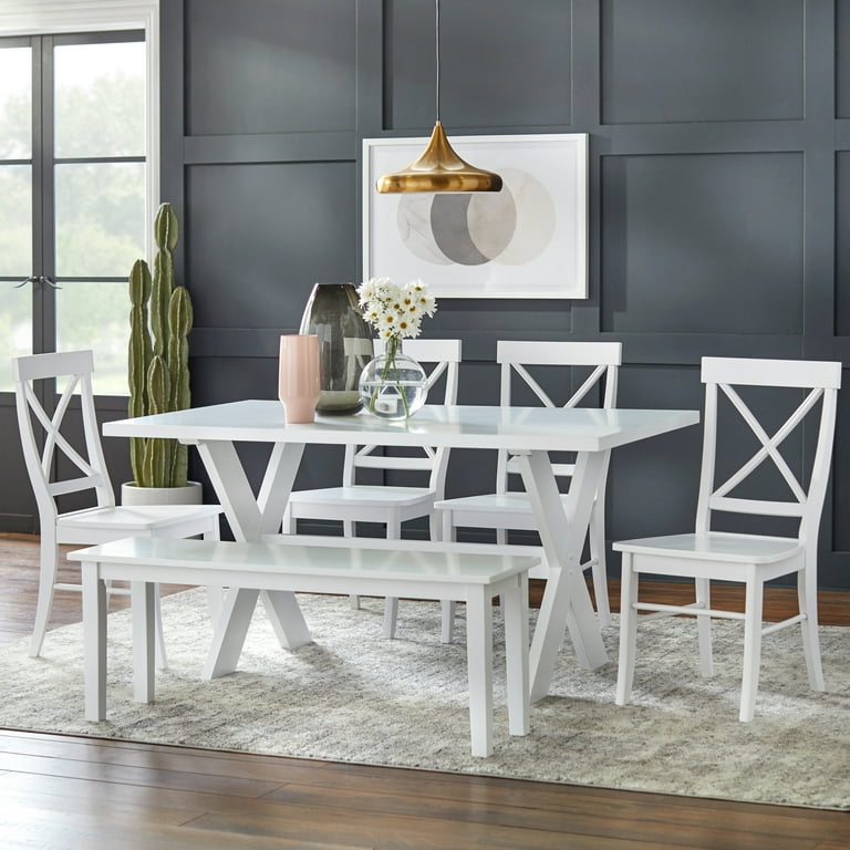 Simple Living 6 piece Sumner Dining Set with Dining Bench White Mint Green