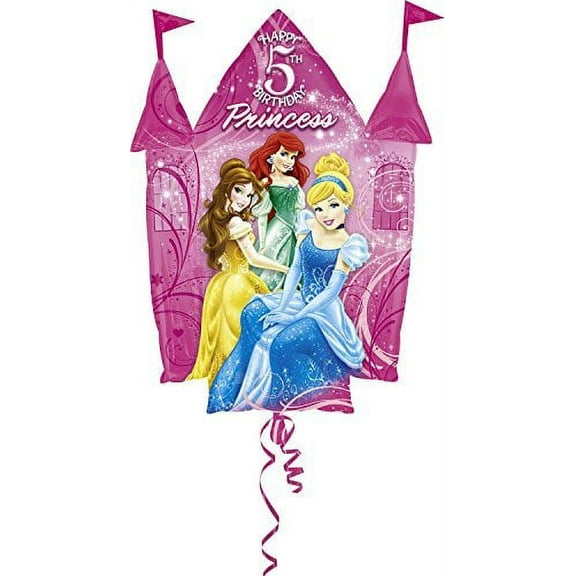 Disney Princess Happy 5th Birthday 35 Inch Balloon Pink Castle Shape with Belle A... by Anagram/MD