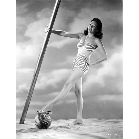 Lynn Bari on a Stripe Swimsuit on a Beach Photo Print (8 x 10)