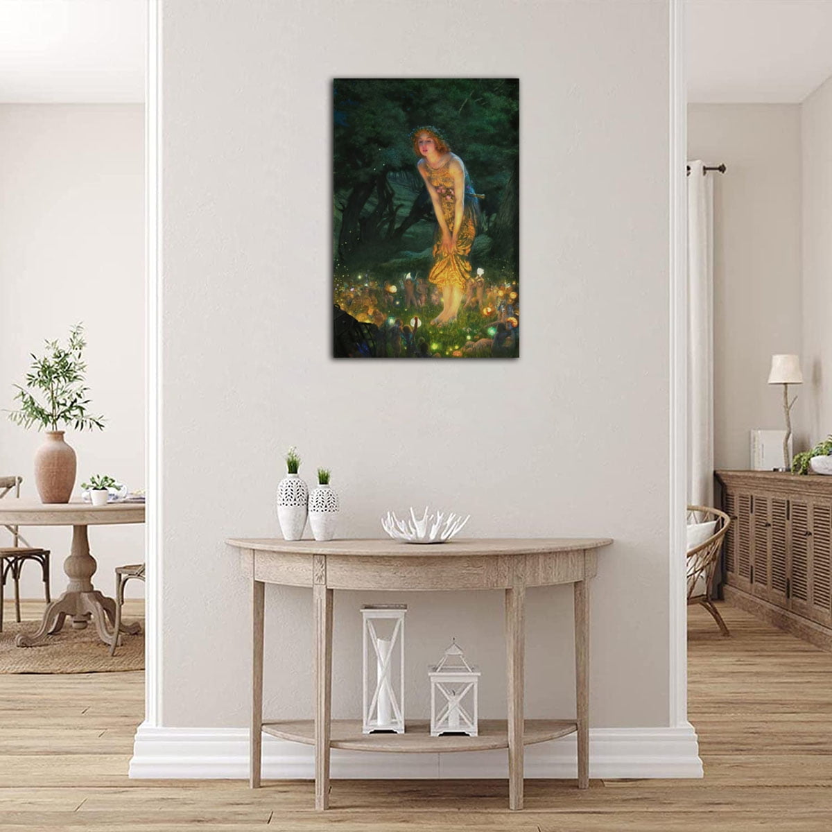 Edward Hughes Midsummer Eve Art Painting Poster Pre-Raphaelite Woman Portrait Oil Painting Print Canvas Painting Wall Art Modern Bedroom Decor Poster
