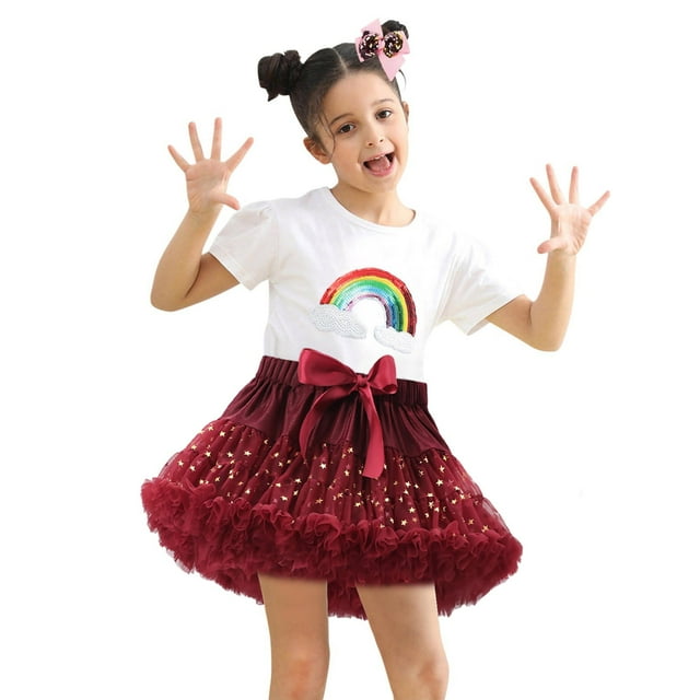 MEZZALL Robe Tutu pour Enfants à Nœud et Étoile de Couleur Unie, Robe Tutu pour Filles, Robe d'Été Élégante pour Tout-Petits, Bourgogne, 4-6 Ans