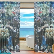 Floral Coral Reef Underwater Fish Semi Sheer Curtains, 84"x55" Window Voile Drapes Panels Treatmentn for Living Room Bedroom Kids Room