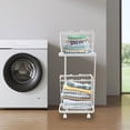 thumbnail image 5 of TFCFL 2 Tier White Laundry Hamper Metal Dirty Clothes Storage Basket Rolling Cart With Wheels, 5 of 15