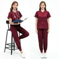 thumbnail image 7 of LYMAYTER Womens V-Neck Medical Uniform Solid Color Multi-pocket Design Overalls Set for S-2XL, 7 of 7