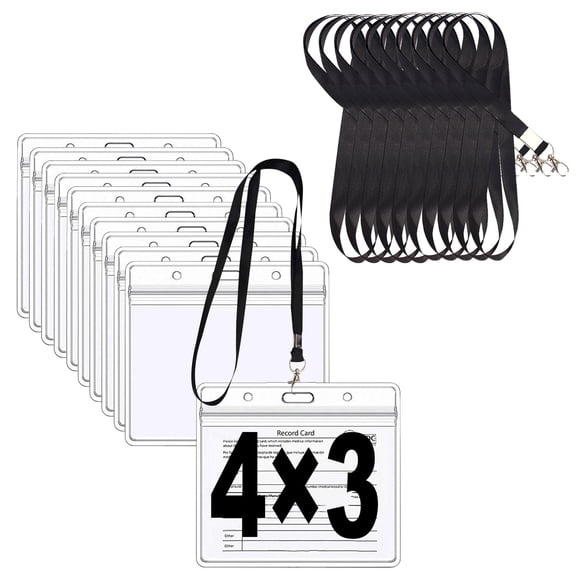 Horizontal Clear Badge Holder Card Holders 4 X 3 Large ID Card Holders,Breakaway Lanyards with ID Holder,Waterproof ID Card Protectors