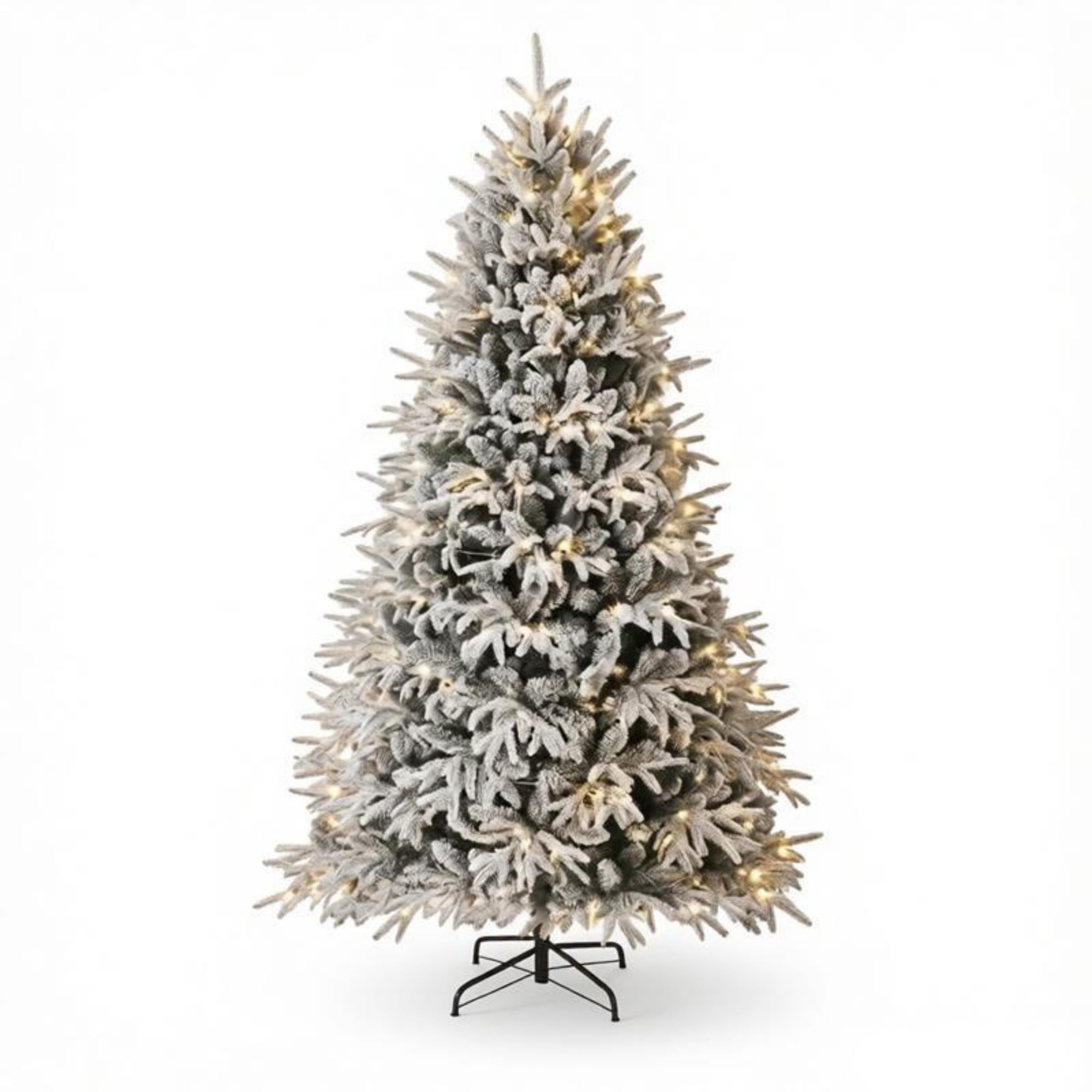 6 ft Pre-Lit Flocked Christmas Tree with 2015 Tips and 260 Warm White LED Lights, Hinged Design