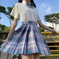 thumbnail image 3 of CZJMS Falda plisada japonesa para mujer, cintura alta, moda JK, minifalda a cuadros, elegante lazo, línea A, baile de verano, para niñas, Cosplay, 3 of 5