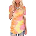 thumbnail image 3 of Qarigey Camiseta de mujer con cuello en V de manga corta Camiseta de mujer con cuello en V Top Tie Dye Blusa informal de verano Prendas para la parte del cuerpo Rojo SG Qarigey AP003160-22, 3 of 6