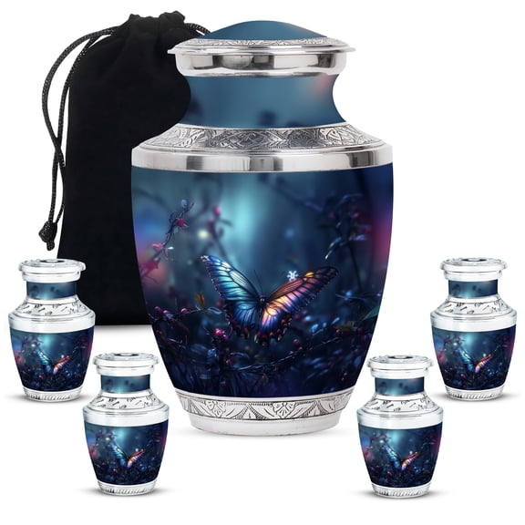 Butterfly Urns for Human Ashes Adult Female, Cremation Urn for Man - Memorial Decorative Urn for Dad - Ashes Urns Keepsake - 3inch 4pcs Small & 10inch 1pcs Large Size Combo- Pack of 5