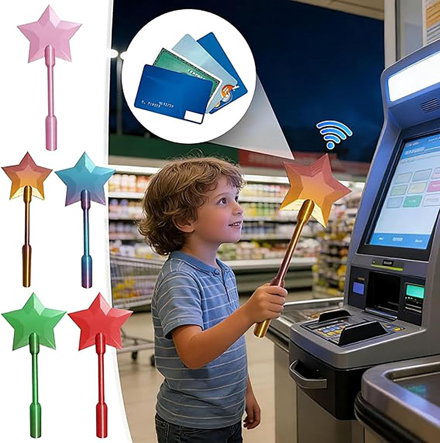 Tap-to-Pay Credit Card Wand – 3D Printed Wand,14" Star Wand with Plug-in Card, Star Wand Card Pack,Easy to Assemble and Carry, Interesting pay way for Gift