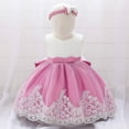 thumbnail image 2 of Zwiiyzr Toddler Girls Net Yarn Embroidery Rhinestone Bowknot Birthday Party Gown Long Dresses Headband Suit, Hot Pink, 6 Months, 2 of 9