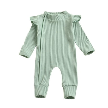 

Utoimkio Newborn Baby Boy Girl Knitted Ruffled Romper Zipper Jumpsuit Solid Long Sleeve Legging Bodysuit Playsuit Clothes Winter 0-18M